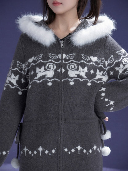 Fair Isle Cat Jacquard Knitted Dress【s0000015365】