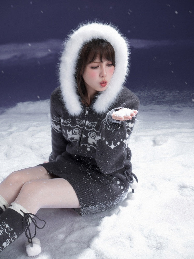 Fair Isle Cat Jacquard Knitted Dress【s0000015365】