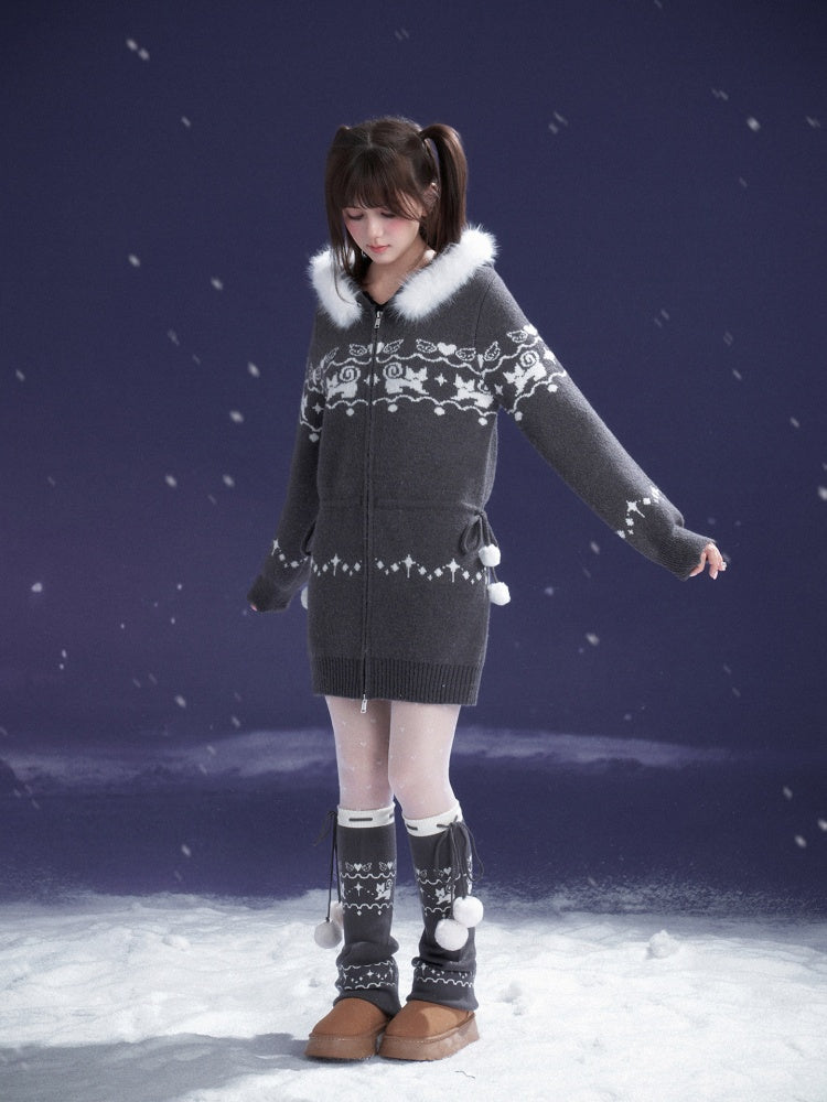 Fair Isle Cat Jacquard Knitted Dress【s0000015365】