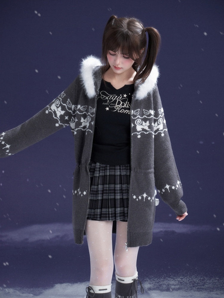 Fair Isle Cat Jacquard Knitted Dress【s0000015365】