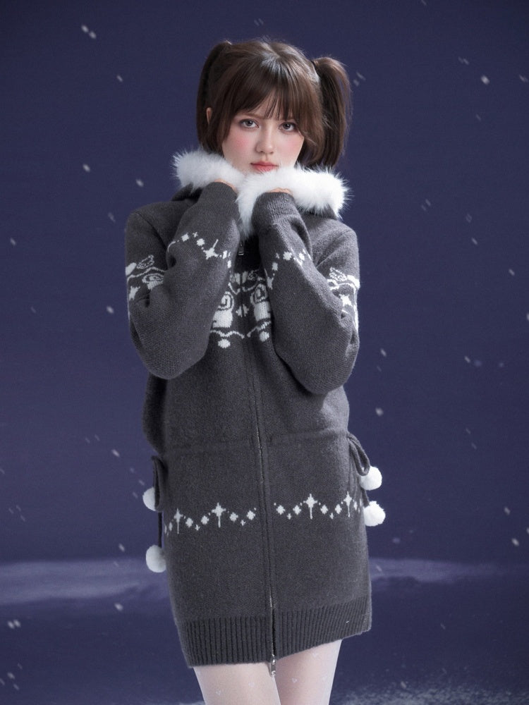 Fair Isle Cat Jacquard Knitted Dress【s0000015365】