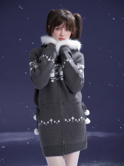 Fair Isle Cat Jacquard Knitted Dress【s0000015365】