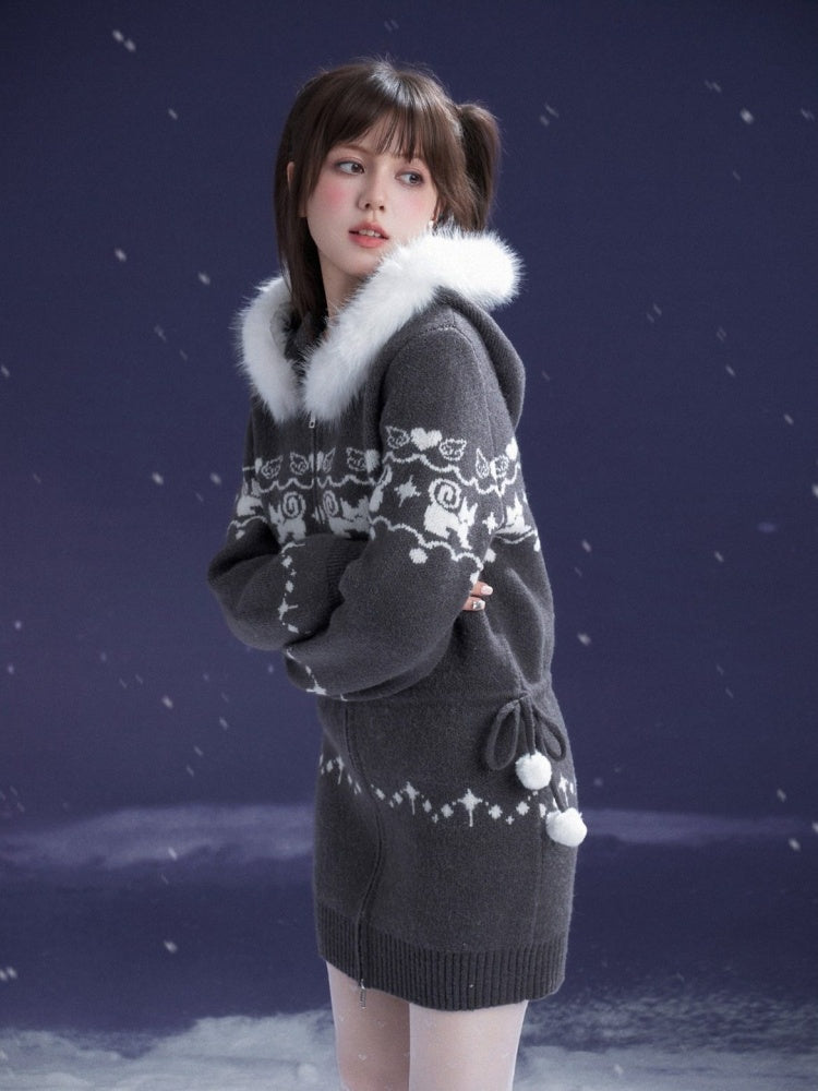 Fair Isle Cat Jacquard Knitted Dress【s0000015365】