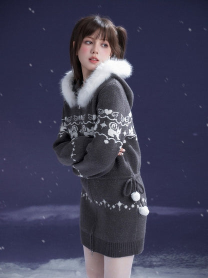 Fair Isle Cat Jacquard Knitted Dress【s0000015365】