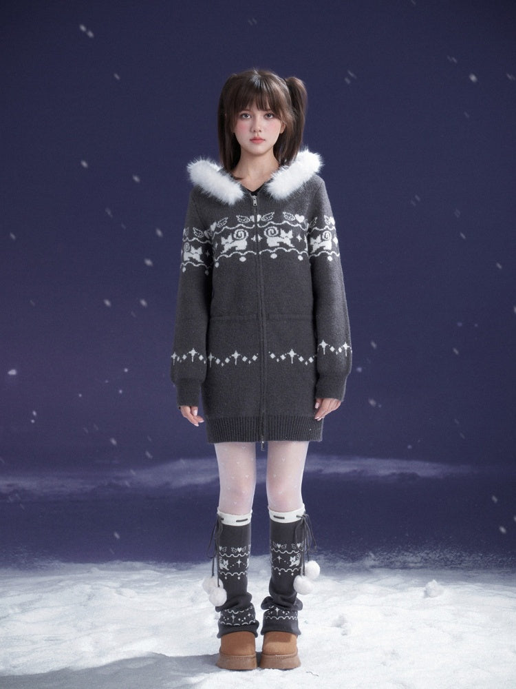 Fair Isle Cat Jacquard Knitted Dress【s0000015365】