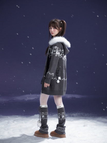 Fair Isle Cat Jacquard Knitted Dress【s0000015365】