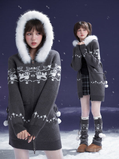 Fair Isle Cat Jacquard Knitted Dress【s0000015365】