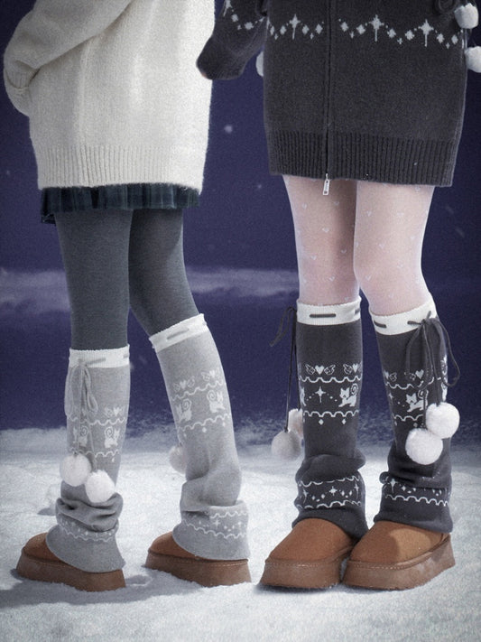 Pom-Pom Snow Boots Fair Island knitted Sock Covers【s0000015367】