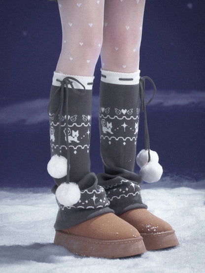 Pom-Pom Snow Boots Fair Island knitted Sock Covers【s0000015367】