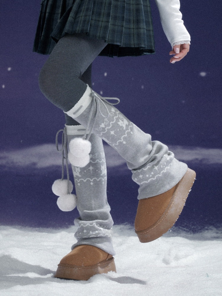 Pom-Pom Snow Boots Fair Island knitted Sock Covers【s0000015367】