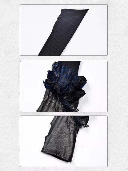 Y3K Punk Ruffle Fine Glitter Lace Mesh Hand Sleeve Arm Cover【s0000015475】
