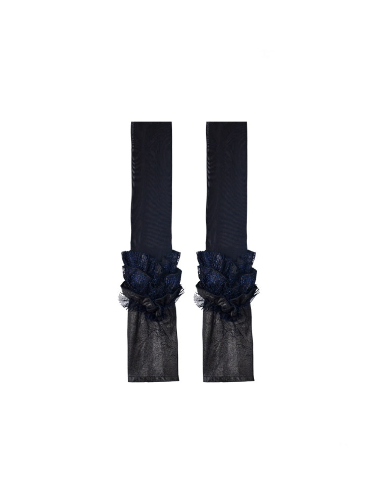 Y3K Punk Ruffle Fine Glitter Lace Mesh Hand Sleeve Arm Cover【s0000015475】