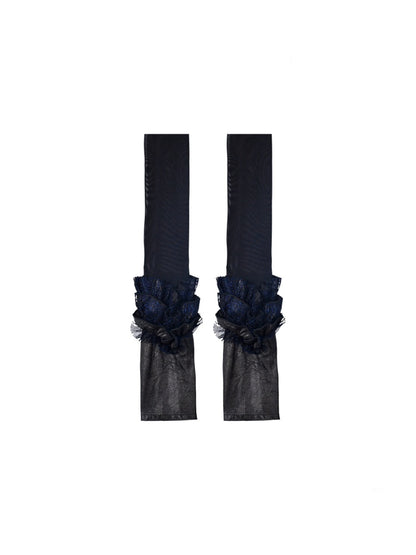 Y3K Punk Ruffle Fine Glitter Lace Mesh Hand Sleeve Arm Cover【s0000015475】