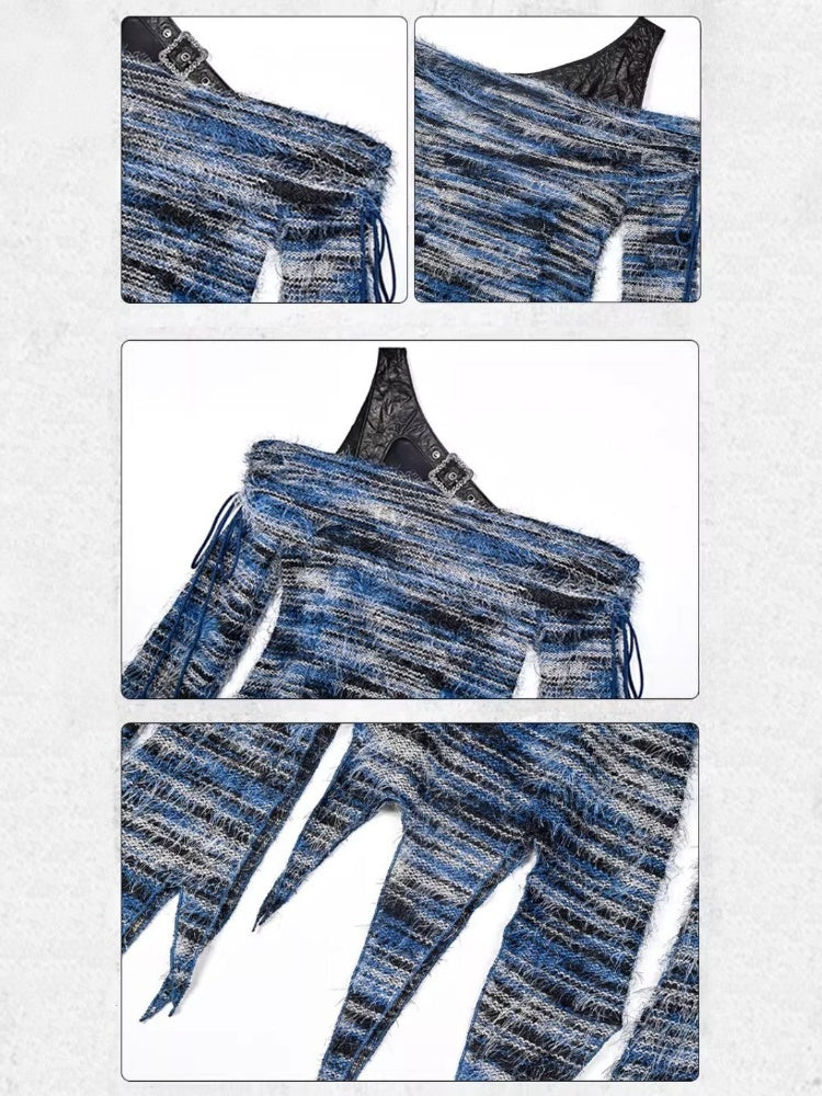 Punk Style Slim Long Sleeves Irregular One-Shoulder Knitted Top【s0000015476】