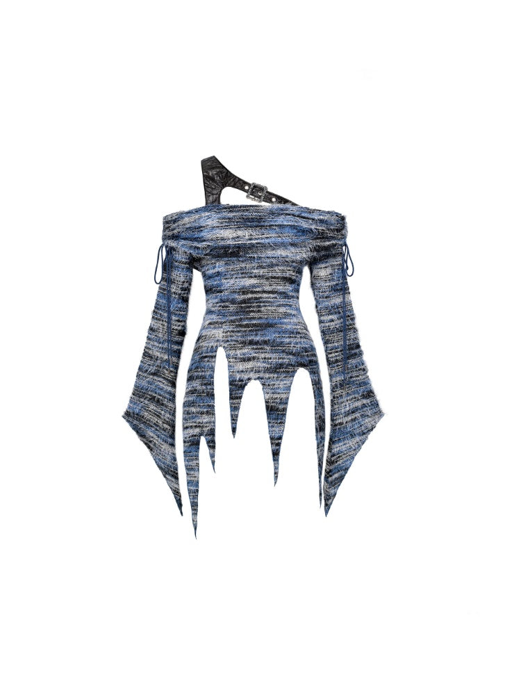Punk Style Slim Long Sleeves Irregular One-Shoulder Knitted Top【s0000015476】