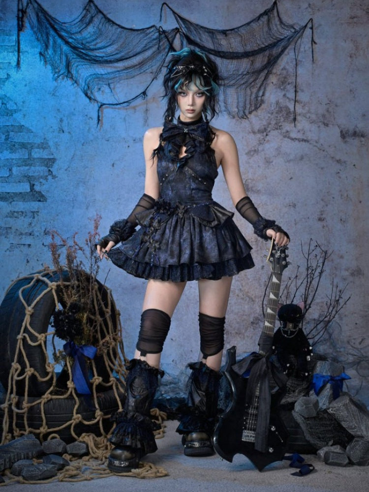 Punk Lace Style Bow Glitter Halter-Neck Dress【s0000015477】