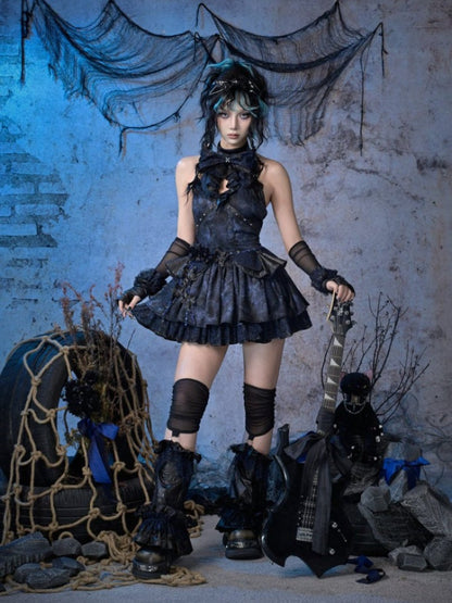 Punk Lace Style Bow Glitter Halter-Neck Dress【s0000015477】