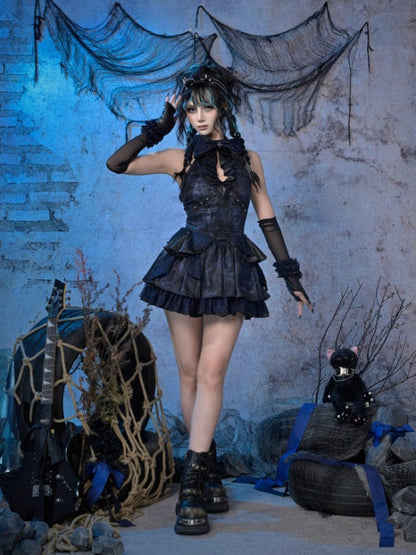 Punk Lace Style Bow Glitter Halter-Neck Dress【s0000015477】