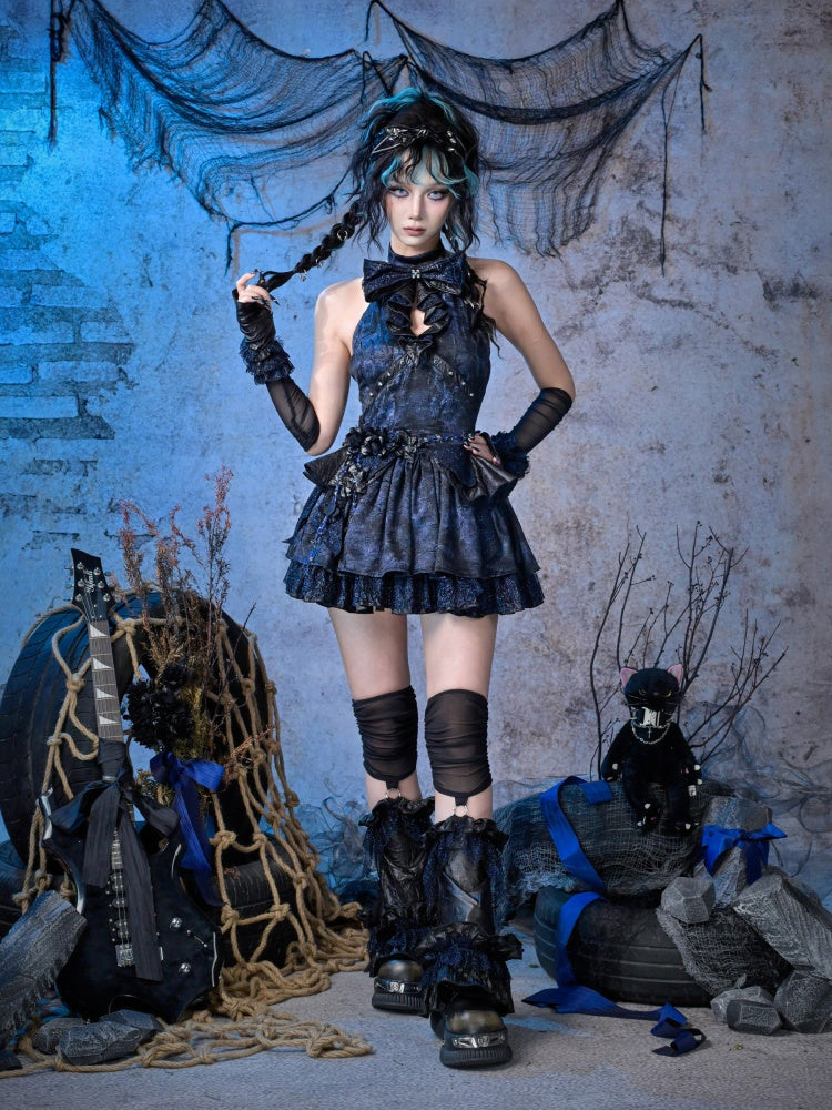 Punk Lace Style Bow Glitter Halter-Neck Dress【s0000015477】
