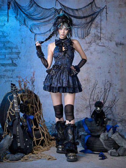 Punk Lace Style Bow Glitter Halter-Neck Dress【s0000015477】