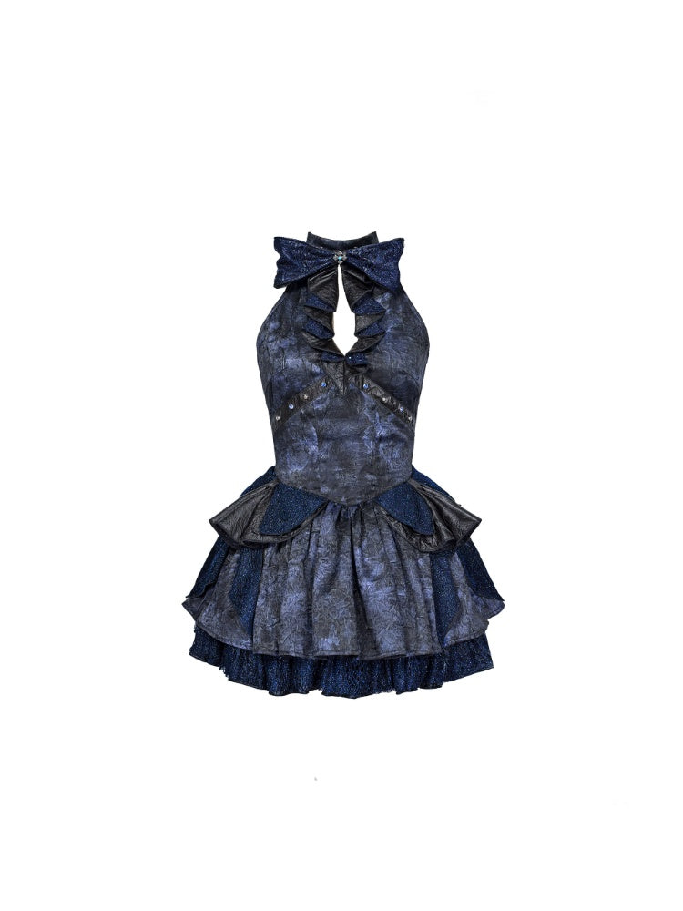 Punk Lace Style Bow Glitter Halter-Neck Dress【s0000015477】
