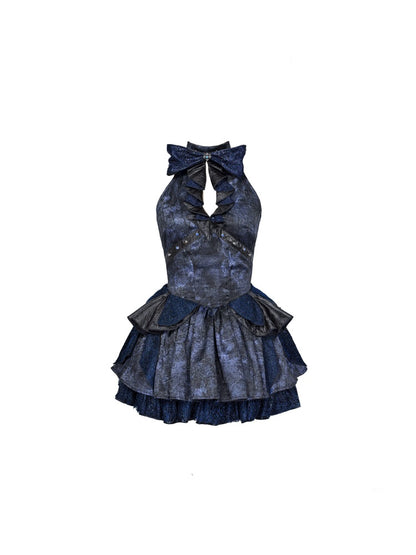 Punk Lace Style Bow Glitter Halter-Neck Dress【s0000015477】