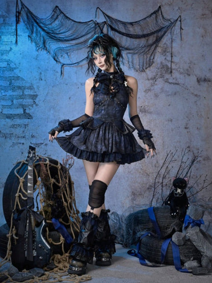 Punk Lace Style Bow Glitter Halter-Neck Dress【s0000015477】