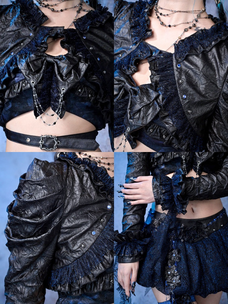 Spice Girl Grunge-Style Wrinkled Glitter Ruffle Short Jacket【s0000015478】