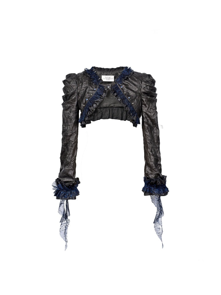 Spice Girl Grunge-Style Wrinkled Glitter Ruffle Short Jacket【s0000015478】