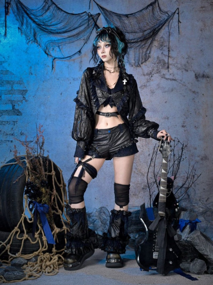 Spice Rock Rivet Wrinkled Glitter Pleated Thin Jacket【s0000015479】