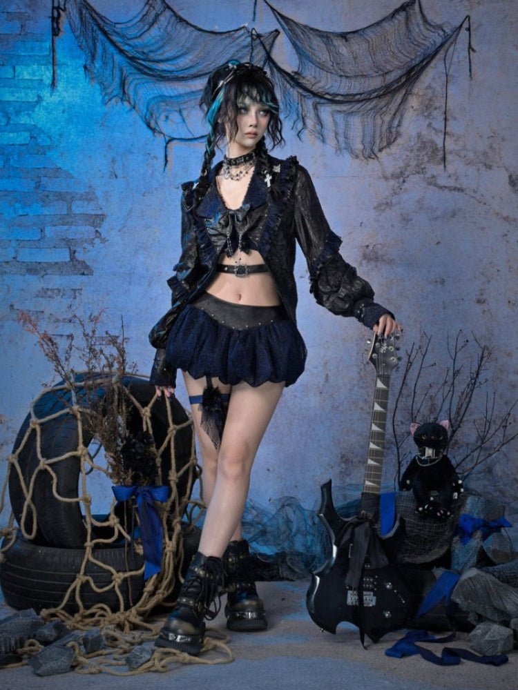 Spice Rock Rivet Wrinkled Glitter Pleated Thin Jacket【s0000015479】