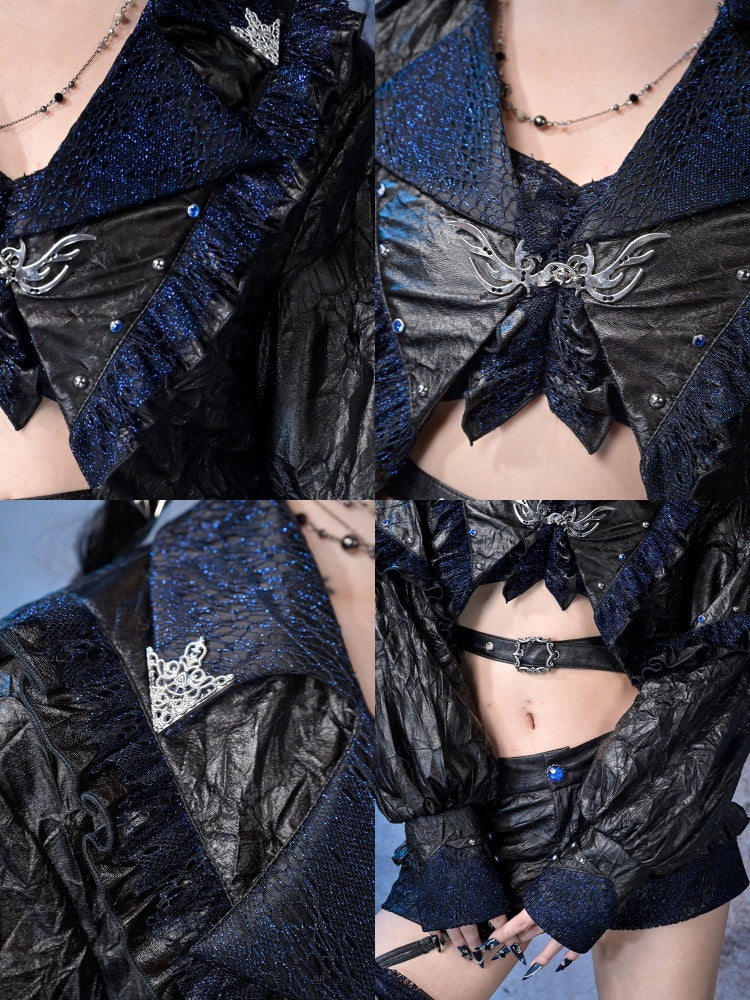 Spice Rock Rivet Wrinkled Glitter Pleated Thin Jacket【s0000015479】