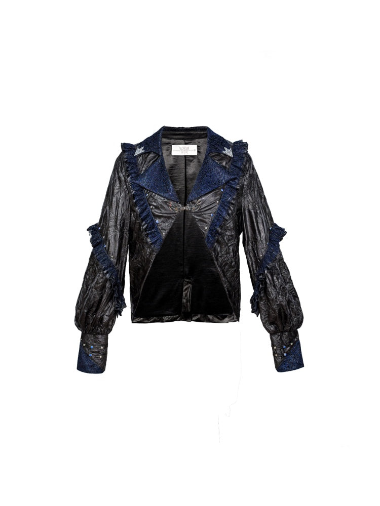 Spice Rock Rivet Wrinkled Glitter Pleated Thin Jacket【s0000015479】