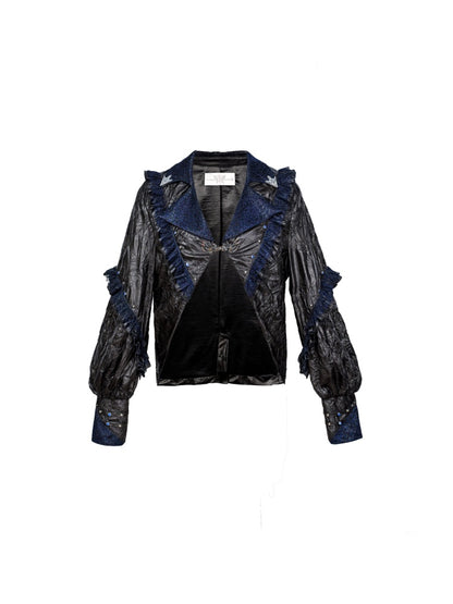 Spice Rock Rivet Wrinkled Glitter Pleated Thin Jacket【s0000015479】