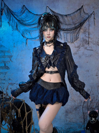Spice Rock Rivet Wrinkled Glitter Pleated Thin Jacket【s0000015479】