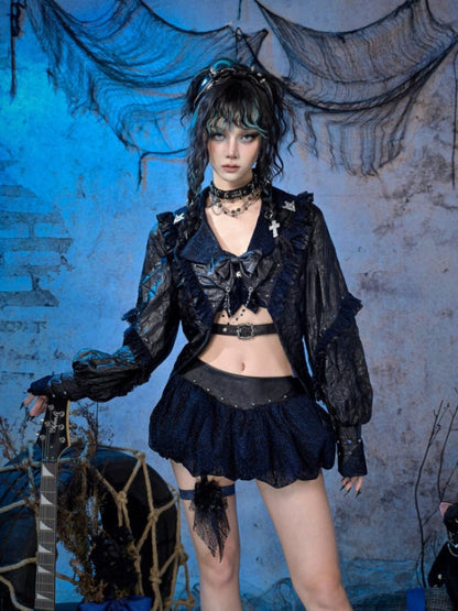 Spice Rock Rivet Wrinkled Glitter Pleated Thin Jacket【s0000015479】
