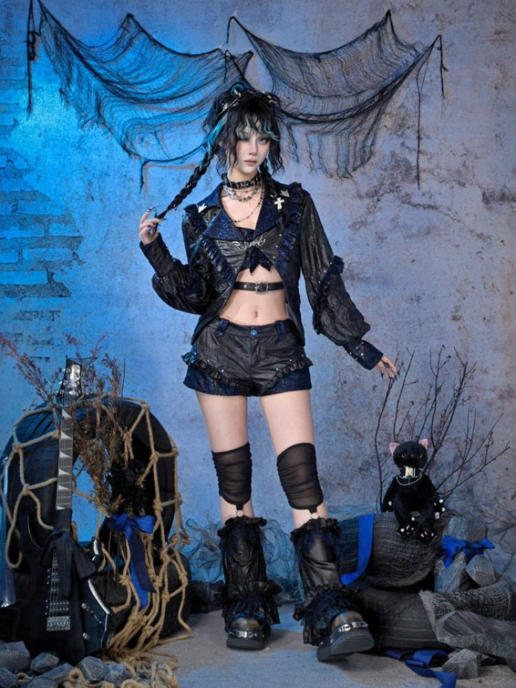 Spice Rock Rivet Wrinkled Glitter Pleated Thin Jacket【s0000015479】