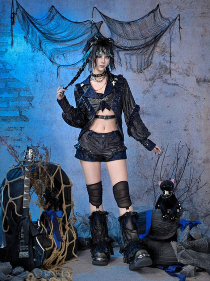 Spice Rock Rivet Wrinkled Glitter Pleated Thin Jacket【s0000015479】