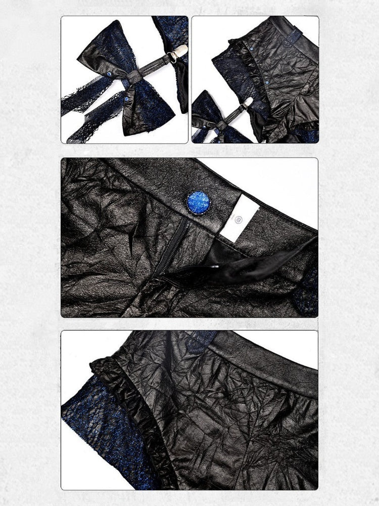 Rock Punk Wrinkled Glitter Bow Low-Rise Short Pants【s0000015480】