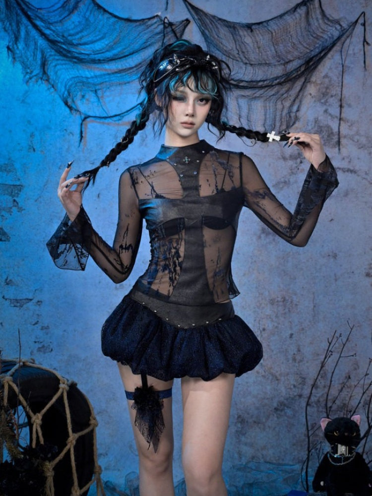 Leg Ring Low-Waisted Glitter Lace Flower Bud Puffy Skirt【s0000015481】