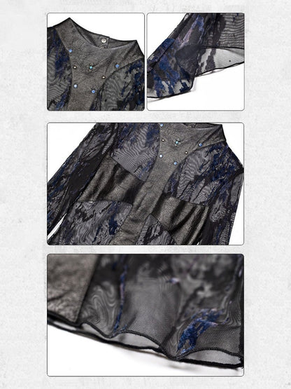 Rock Punk Spice Girl Rivet Cross Mesh Semi-Sheer Base Top【s0000015482】