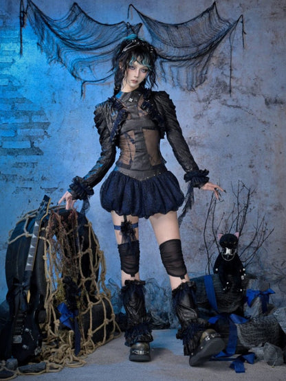 Rock Punk Spice Girl Rivet Cross Mesh Semi-Sheer Base Top【s0000015482】