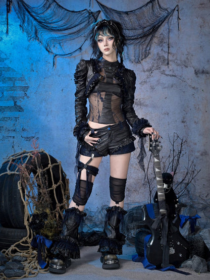 Rock Punk Spice Girl Rivet Cross Mesh Semi-Sheer Base Top【s0000015482】