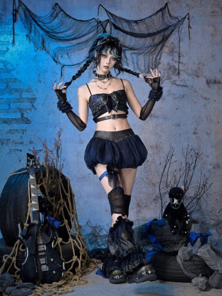 Grunge Bow Ruffled Niche Suspender Top【s0000015483】