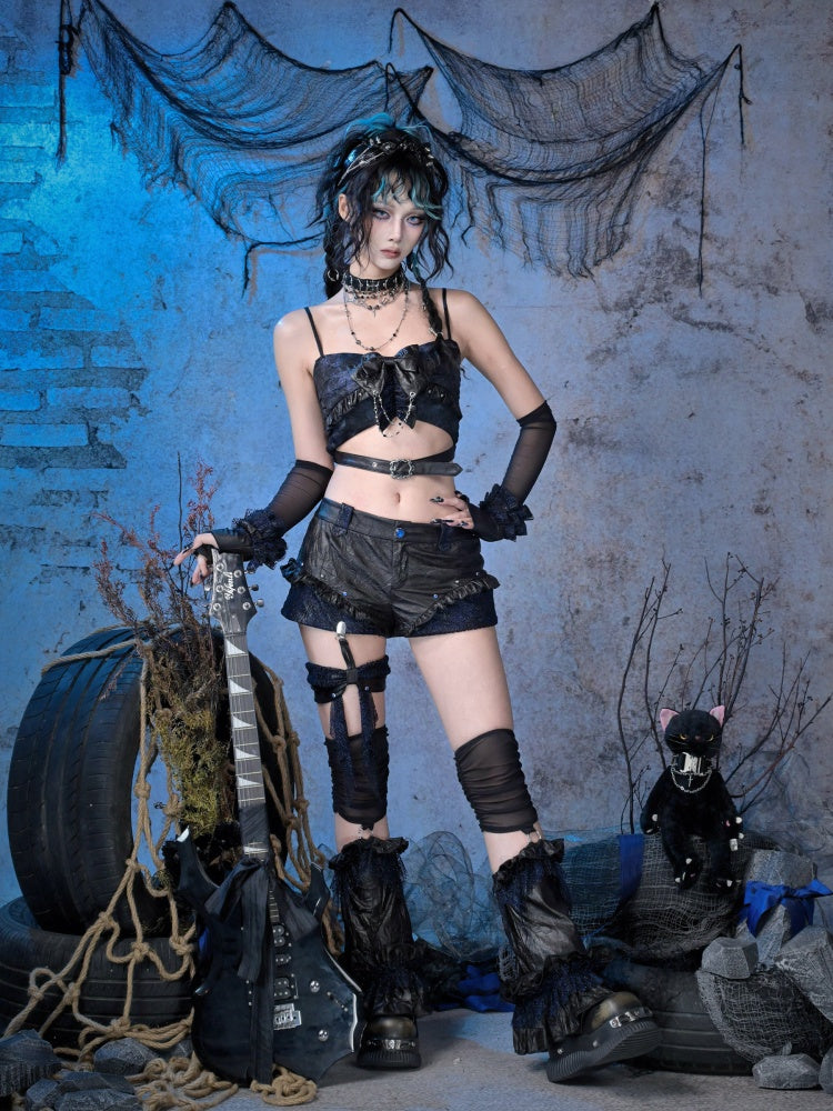 Grunge Bow Ruffled Niche Suspender Top【s0000015483】