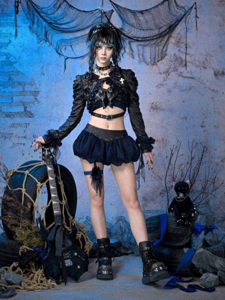 Grunge Bow Ruffled Niche Suspender Top【s0000015483】