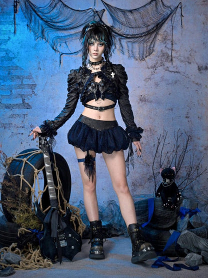 Grunge Bow Ruffled Niche Suspender Top【s0000015483】