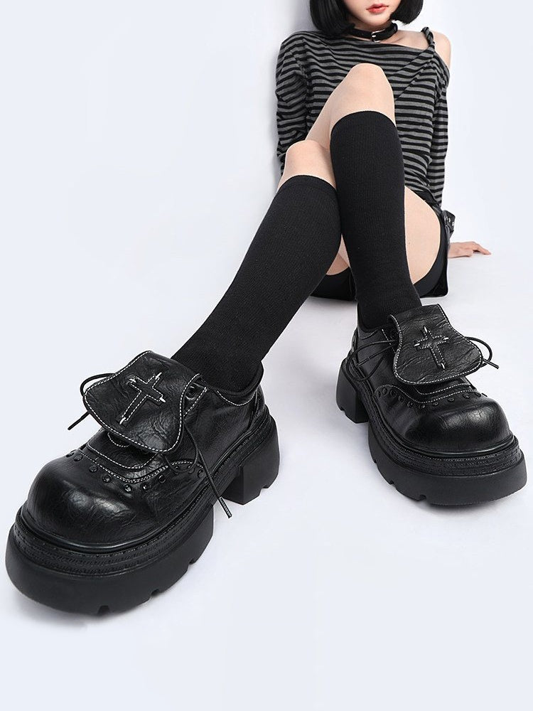 Subculture Flap Heightened Platform Leather Shoes【s0000015484】