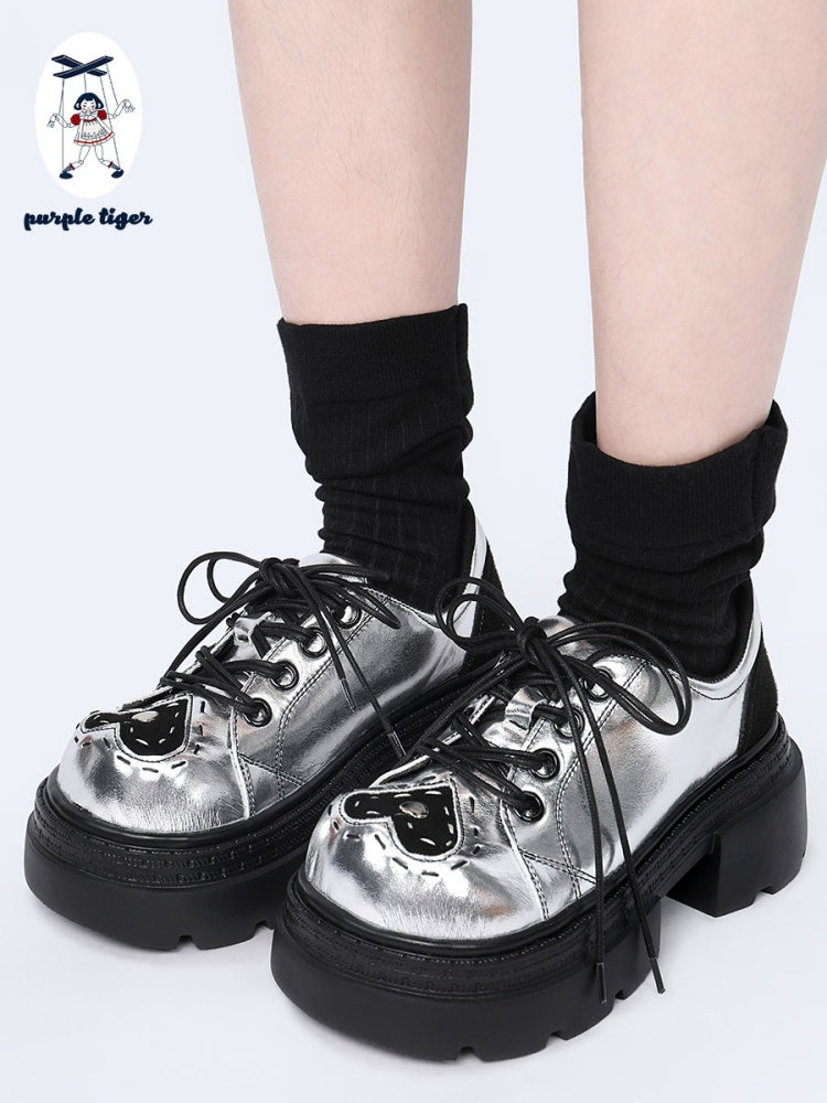 Subculture Heart Stitch Silver Platform Shoes【s0000015486】