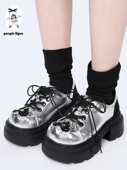 Subculture Heart Stitch Silver Platform Shoes【s0000015486】